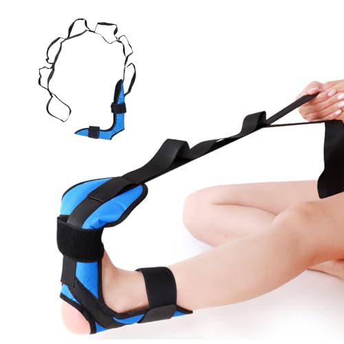 Foot & Calf Stretcher, Rehabilitation Training Stretcher with 7 Loops for Drop Foot Plantar Fasciitis Muscle Atrophy, Leg Stretch Strap for Seniors Injuries Recovery Aids (Blue)