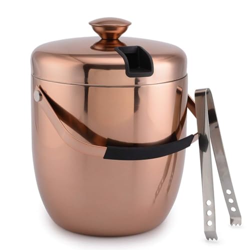 THE WHITE SHOP Ice Bucket - Double Walled Stainless Steel Ice Bucket - Bucket with Tongs & Thickened Lid - Portable Chiller Bin Basket for Parties BBQ & Buffet (Color : Gold)
