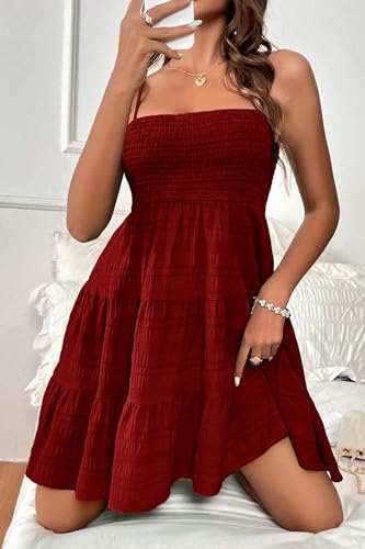 Image of HVEPUO Women Spaghetti Strap Sleeveless Smock Cami Mini Dress Summer Vacation Flowy Boho A Line Swing Short Dresses for Women