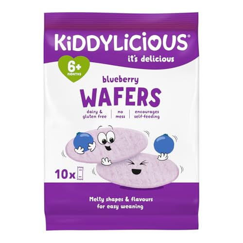 Kiddylicious Blueberry Wafers Baby Snack (Maxi Pack 10x4g) | Gluten & Dairy Free Finger Food for Babies 6+ Months | Light Crispy & Dissolvable Weaning Snack | No Artificial Colours or Preservatives