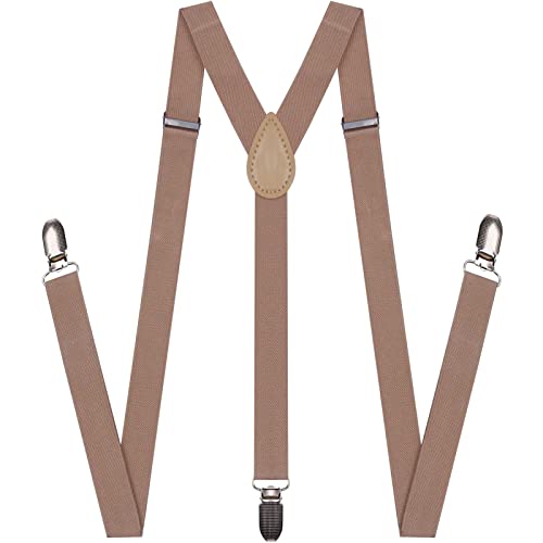 Image of Suspenders for Men and Women Adjustable Elastic 1 inch Wide Leather Heavy Pants Strong Metal Clips Suspender Costume