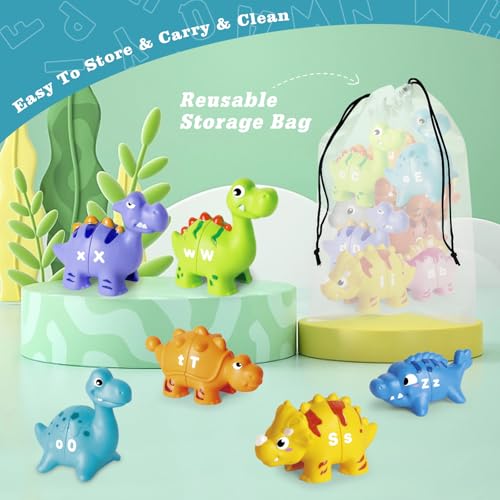 Image of 52 PCS Dinosaur Alphabet Learning Toys for Toddlers 2-4, 10 Different Dinosaur Figures, Double Sided ABC Matching Game, Preschool Activities Montessori Fine Motor Toys for Toddlers Kids