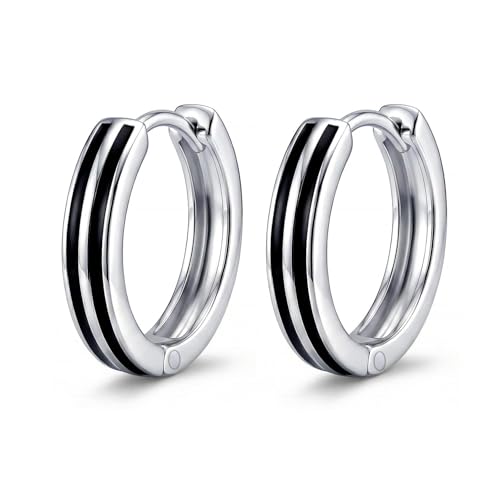 Image of TRUESILVER ACPL 925 Sterling Silver Hoop Earrings for Men | BIS Hallmarked Huggie Hoop Earrings | Minimalist Vintage Chunky Silver Hoops for Men