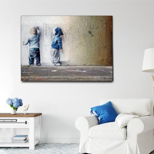 Tableau Banksy Enfants graffeurs Giallobus impression haute définition sur toile avec cadre