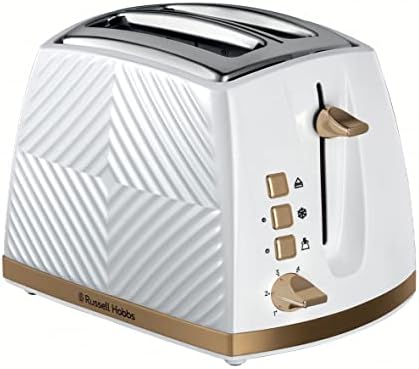 Russell Hobbs 26391 Groove 2 Slice Toaster, Tactile 3D Design Bread Toaster with Frozen, Cancel and Reheat Settings, 850 Watts, White