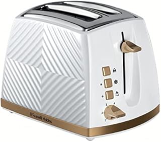 Russell Hobbs 26391 Groove 2 Slice Toaster, Tactile 3D Design Bread Toaster with Frozen, Cancel and Reheat Settings, 850 Watts, White