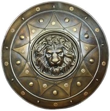 Bouclier guerrier spartiate antique déco murale lion bronze 61 cm
