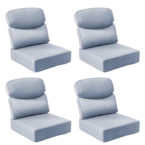 Image of Outdoor Cushion Set for Patio Furniture, UV Resistant, Water Resistant - 6 Inch Thick Dual Layer Back Support Cushions- 24x24 Inch Patio Seat Covers for Chair /Sofa /Couch | Baby Blue | 4-Pack |
