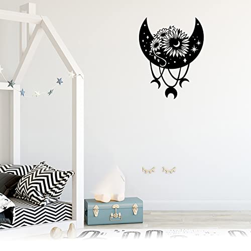 Moon Metal Floral Art Decor,Half Moon Flower Wall Decor,Moon Sculpture Wall Hanging Gift For Moon Lover,Flower Appearance Wall Art Sign Home Decor For Bedroom Living Room Office Moon Flower-1 One Size #TOP1
