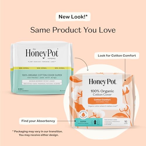 Image of The Honey Pot Company - Sanitary Pads for Women - Non-Herbal Super w /Wings - Organic - Cotton Cover & Ultra-Absorbent Pulp Core - Feminine Care - 16 ct