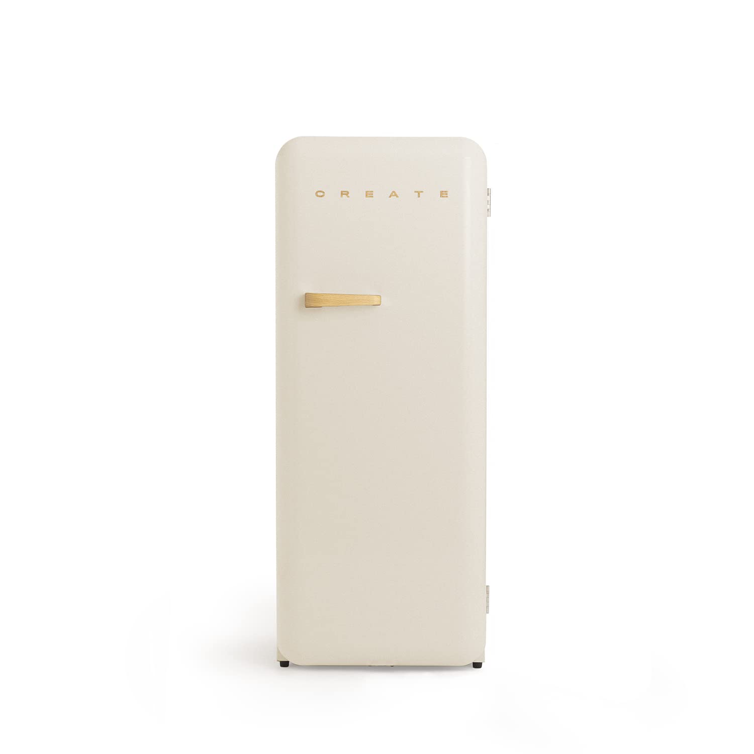 CREATE / RETRO FRIDGE 150 WOOD/Frigorífico blanco roto maneta madera con congelador 281L / 102W, bajo consumo, diseño vintage, 150cm, 3 estantes, regulador temperatura, botellero, 60x60x150cm