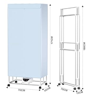 Innotic Sèche Linge Electrique Etendoir Chauffant, 1500W Séchage Rapide, 2 Niveaux Séchoir à Linge Pliable, Etendoir Linge Electrique avec 4 Roues, Grande Capacité, Acier Inoxydable, Bleu