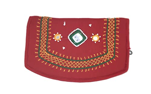 Image of srishopify handicrafts Cotton Zipper Wallet for Women Ladies Coin Holder Small Purse Clutch Wallets Red Hand Pouch - Abstract Pattern