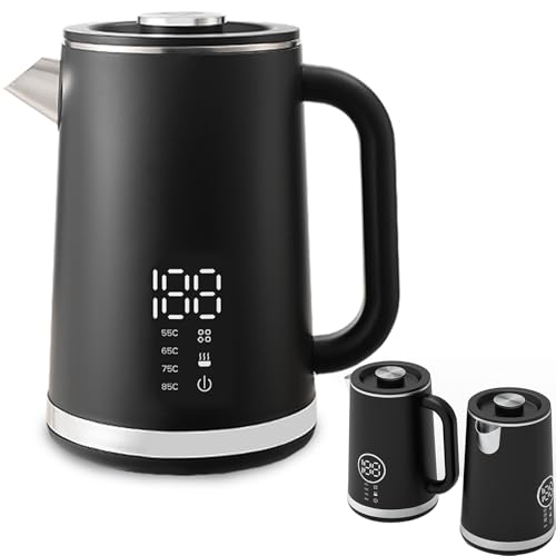 Image of Electric Kettle,Electric Kettle Temperature Control,1.6L Double Wall Stainless Steel Cool Touch, Water Boiler & Heater, 1500W Hot Tea Pot, Auto Shut-Off & Boil Dry Protection, LED Indicator, Black