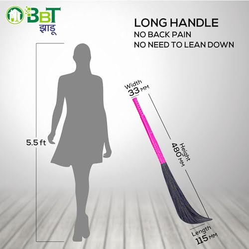 Image of BBT Phool Jhadu | Natural Grass Broom Stick for Home Cleaning | Eco-Friendly Long Handle Jhadu | Anti Dust, Lightweight & Durable Pack of- (1, UTSAV)