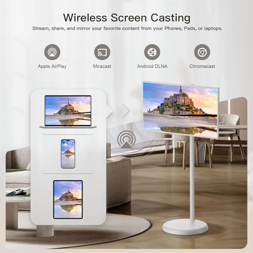 Image of 32-Inch Portable Touch Screen Monitor, 1080P Portable TV on Wheels with 13MP Integrated Camera, 6G RAM+128G Storage, Android OS, Built-in Battery(6-7H), Full Swivel Rotation, Voice Remote Control