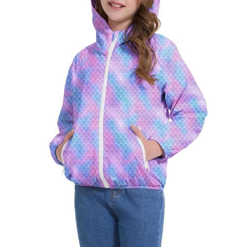 Image of Zando Lightweight Girls Rain Jacket - Hooded Windbreaker Water-Resistant Girls' Outerwear Jackets & Coats for Kids 4-10Y