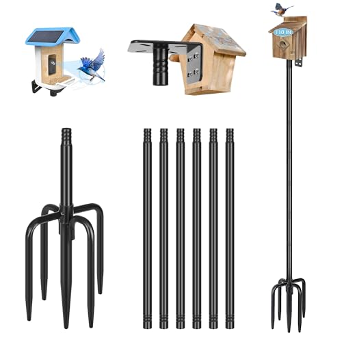 Gtongoko Smart Bird Feeder Pole 110 Inch Bluebird House Pole for Outdoors Weather Station Heavy Duty Metal Mounting Kit Adjustable Bird Feeder Stand Black