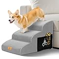 Thihome Dog Steps for Sofa, Dog Stairs for Small Dogs, 30D High Density Foam Dog Ramp with Non-Slip Washable Cover, 3-Step Pet Ramps for Bed, Sofa & Couch, 60 x 40 x 40cm, Grey