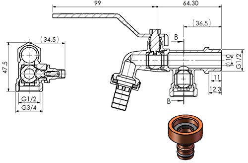 Dubbele Duo tuinkraan, kogelkraan, waterkraan, rode greep, 1/2" x 3/4" x 3/4" BSP - Image 3