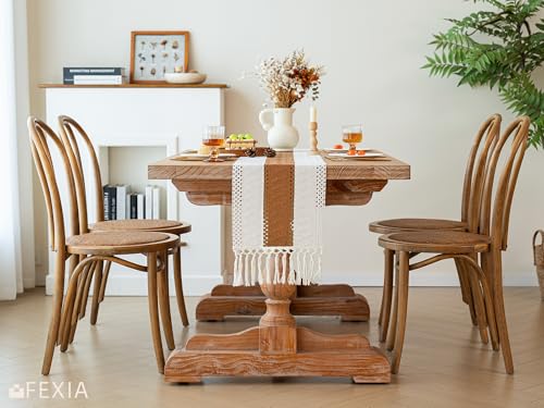 Image of FEXIA Boho Table Runner with Tassels 72 Inches Long for Summer Home Decor Farmhouse Rustic Macrame Burlap Table Decoration for Living Room Dining Room, Reddish Brown(12x72 Inches)