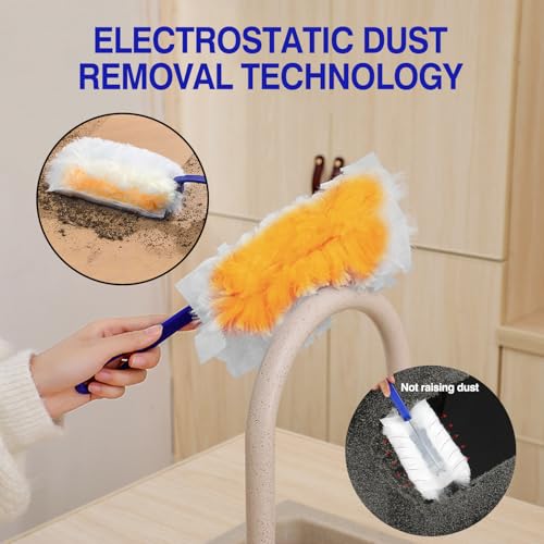 Image of 40 Count Duster Refills, Disposable Static Dust Removal Brush Replacement Head Compatible with Swiffer Duster Refills for Dusting Electronics Furniture Blinds Ceiling Fans, 1 Short Handle (Yellow)