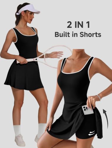 Image of NIASHOT Women's Athletic Dress with Built-in Shorts & Pockets Workout Tennis Golf Active Wear U Neck A-line Dresses