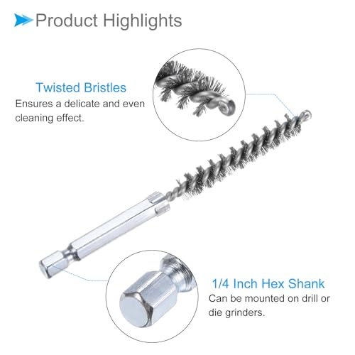 CoCud Bürstenkopf, 10 mm Durchmesser, 4 Zoll Länge, Reinigungsbürste aus 304 Edelstahl mit 1/4 Zoll Sechskantschaft - (Anwendungen: für Bohrmaschinen, Schleifmaschinen)