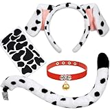 MUKOSEL Dalmatian Ears Headband, Dog Tail Collar and Felt Stickers Set - Puppy Dog Costume for Adult Women Halloween Party Dress Up Accessories