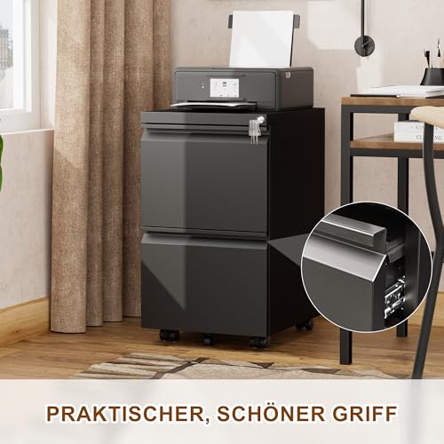 LVSTEEL Rollcontainer, Aktenschrank Abschließbar mit 4 Schlüsseln, Aktenschrank unter Schreibtisch, mit 2 Schublade, Vormontiert… – Ansicht 2