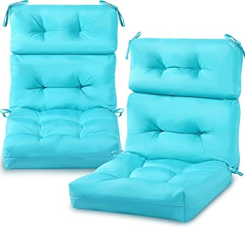 2 Pack High Back Patio Chair Cushion Indoor Outdoor Seat Back Chair Cushions Tufted Patio Chair Cushions Waterproof Rocking Chair Pads All Weather Replacement Cushions for Outdoor Furniture (Blue)