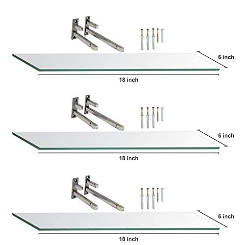 Image of Creative Arts n Frames Set of 3 Multi Purpose Polished Glass Shelves, Wall Mount Shelf for Bathroom, Bedroom, Living Room, Office and Kitchen (18x6 inch)