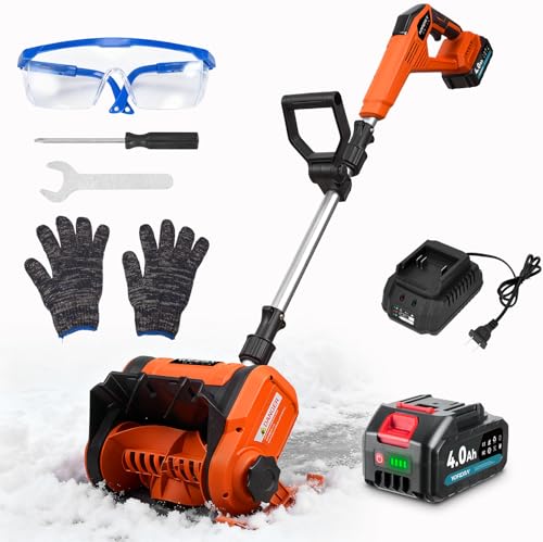 Cordless Snow Shovel, Electric Snow Shovel 12' Width 6.7' Depth Cleaning and 20ft Throwing Distance, 4 Ah 21V Battery Brushless Snow Mover with Adjustable Front Handle for Driveway, Steps, Patio