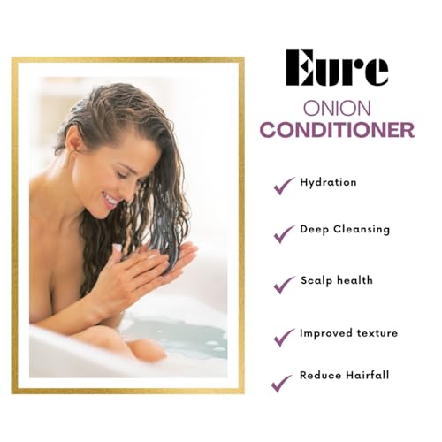 Image of Eure Onion Conditioner with Aloe-Vera & Almond Butter - Reduce Hair Fall, Optimal Hydration & Nourishment, Deep Cleansing, Scalp Health, Improved Texture, Reduce Dandruff, Natural and Herbal - 200ml