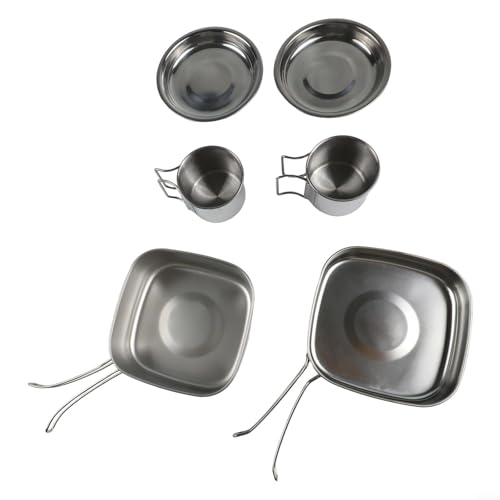 Juego de utensilios de cocina para camping de acero inoxidable, set apilable con olla, sartén, platos y tazas para actividades al aire libre como senderismo y picnic miniatura 2