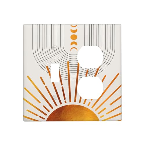 Decorative Outlet Covers Bohemian Gold Sun Moon Phase Arch 2 Gang Outlet Cover Wall Plate Single Toggle Duplex Light Switch Cover Plate Switch Plate Covers for Bedroom Home Decor