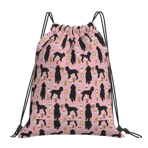 GRatka Mochila con cordón,Bolsa de cuerda unisex Bolsa de gimnasio deportiva Mochila informal Mochila con cordón,Perros caniche negros