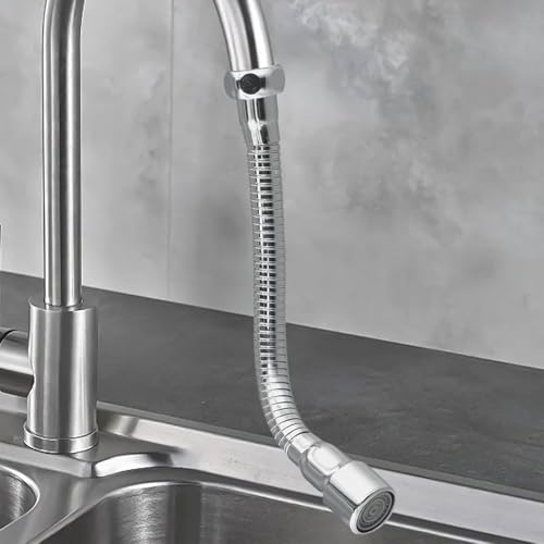 PHMING 30 cm Wasserhahnverlängerung, Edelstahl-Verlängerung Wasserhahn, 360° Verstellbarer Wasserhahn Verlängerung Küche mit Innen-/Aussengewinde-Adapter und Dichtungen, Geeignet für Wasserhähne
