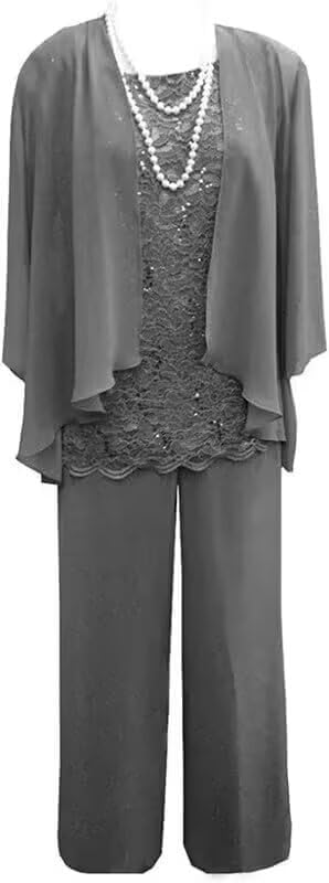 3 Pieces Mother of The Bride Pant Suits for Women Dressy Lace Wedding Formal Outfit with Jackets FT020 - Image 4
