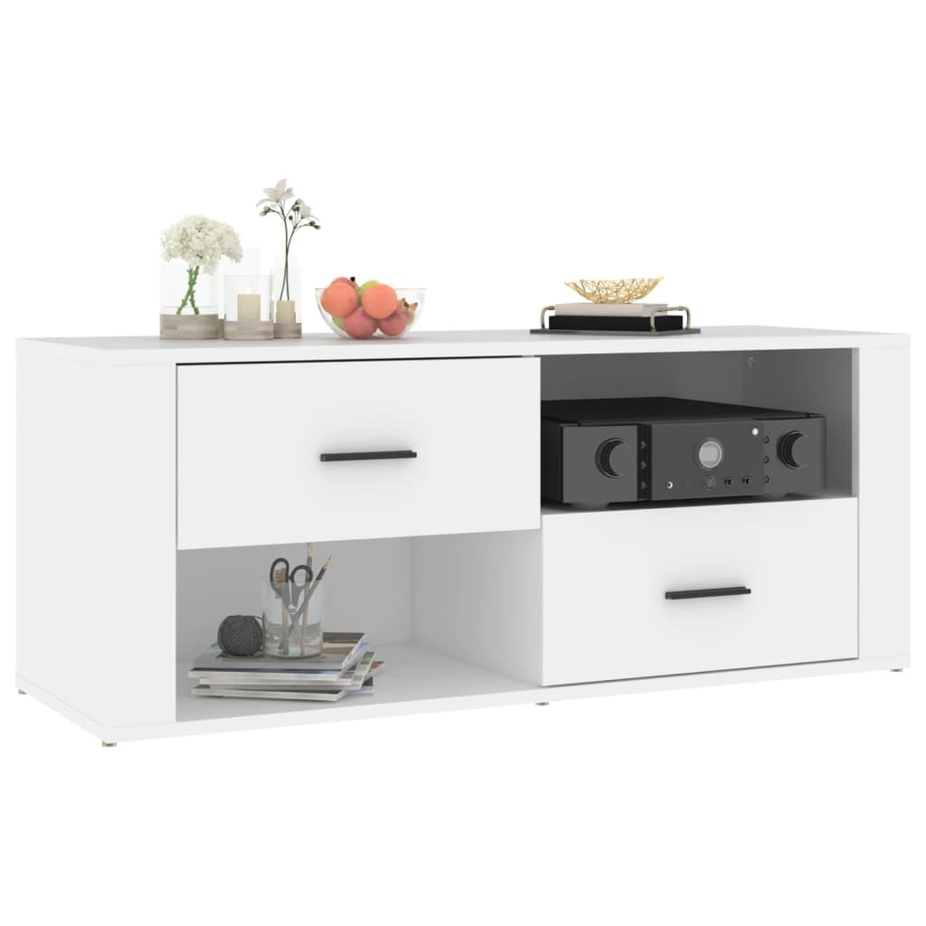 Woonisher Meuble TV Blanc 100x35x40 cm Bois d'ingénierie Ensemble Meuble TV et Table Basse