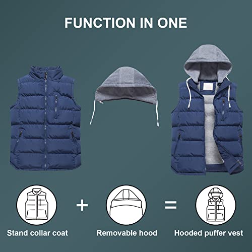 Creatmo Us Womens Quilted Hooded Vest Outerwear Stand Collar Gilet For Spring Fall Winter Navy L #TOP2