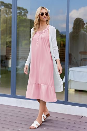 Image of Ekouaer Women's Nightgowns Long Sleeveless Night gown with Pockets Soft Ladies Nightdress