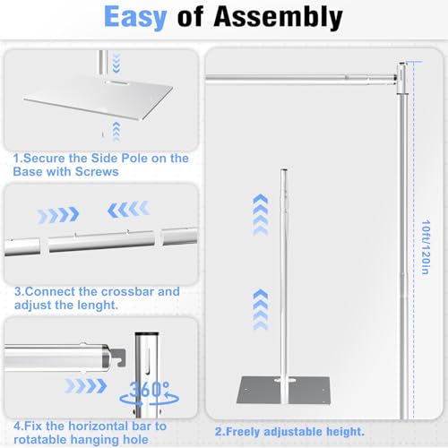 Pipe and Drape Backdrop Stand 10FT x 10FT, Adjustable Backdrop Stand Heavy Duty, Background Stand, Backdrop Stand for Parties, Photography, Wedding, Birthday Decoration by TOCRETOARE - Used condition - Image 3