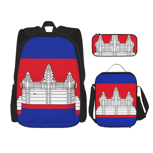 Sac à dos motif Cambodge ensemble complet pour transporter repas et stylos