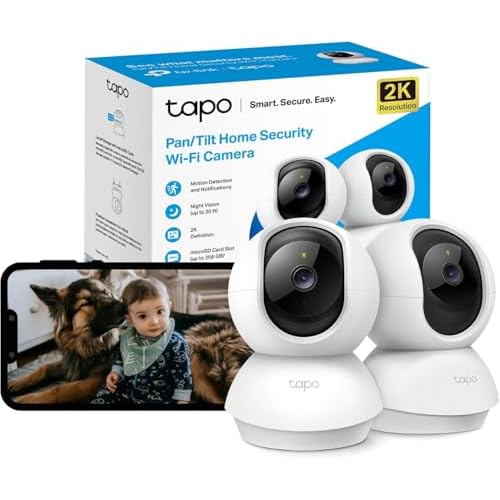 Tapo Wifi Indoor Camera, 2K 3MP Full HD Baby Camera, 360° Security Wireless Pet Camera, Night Vision, Work with Alexa & Google Home, 2 Pack(Tapo C210P2) (Package may vary)