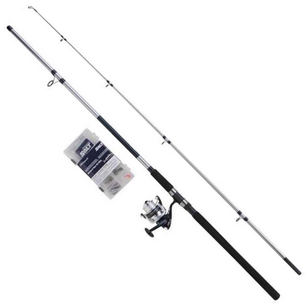 Salt Mackerel Masher Combo; 3 m Rod and Reel Set, Spinning Setup with Hard Case Box, Lures and End Tackle, Inshore Fishing for Mackerel, Blue and White, 40-100g