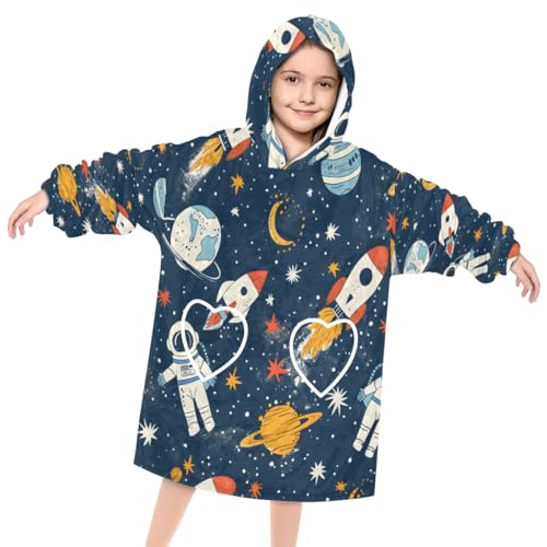 Pardick Wearable Blanket Hoodie for Kids, Resilient Astronaut Fleece Sweatshirt Blanket Oversized Blanket Sweatshirt with Pocket Flannel Warm Hooded Blanket 6-10 Year Old Girl Boy Gift, One Size
