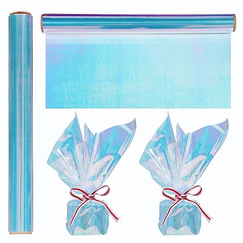 1 Roll 50ft Iridescent Light Blue Cellophane Wrap for...