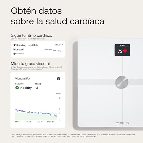 Withings Body Smart - Bascula de baño con Composición Corporal Avanzada (Peso, Grasa Corporal, Músculo, Masa Ósea, Agua, Índice de Grasa Visceral), balanza peso corporal WiFi, hasta 8 usuarios - imagen 3