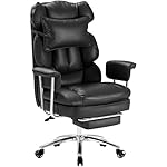 Sweetcrispy Executive Home Office Desk Chair - Ergonomic Big Tall High Back with Footrest & Lumbar Support, Reclining Height Adjustable, Comfy PU Leather Computer Gaming with Swivel Wheels, Black